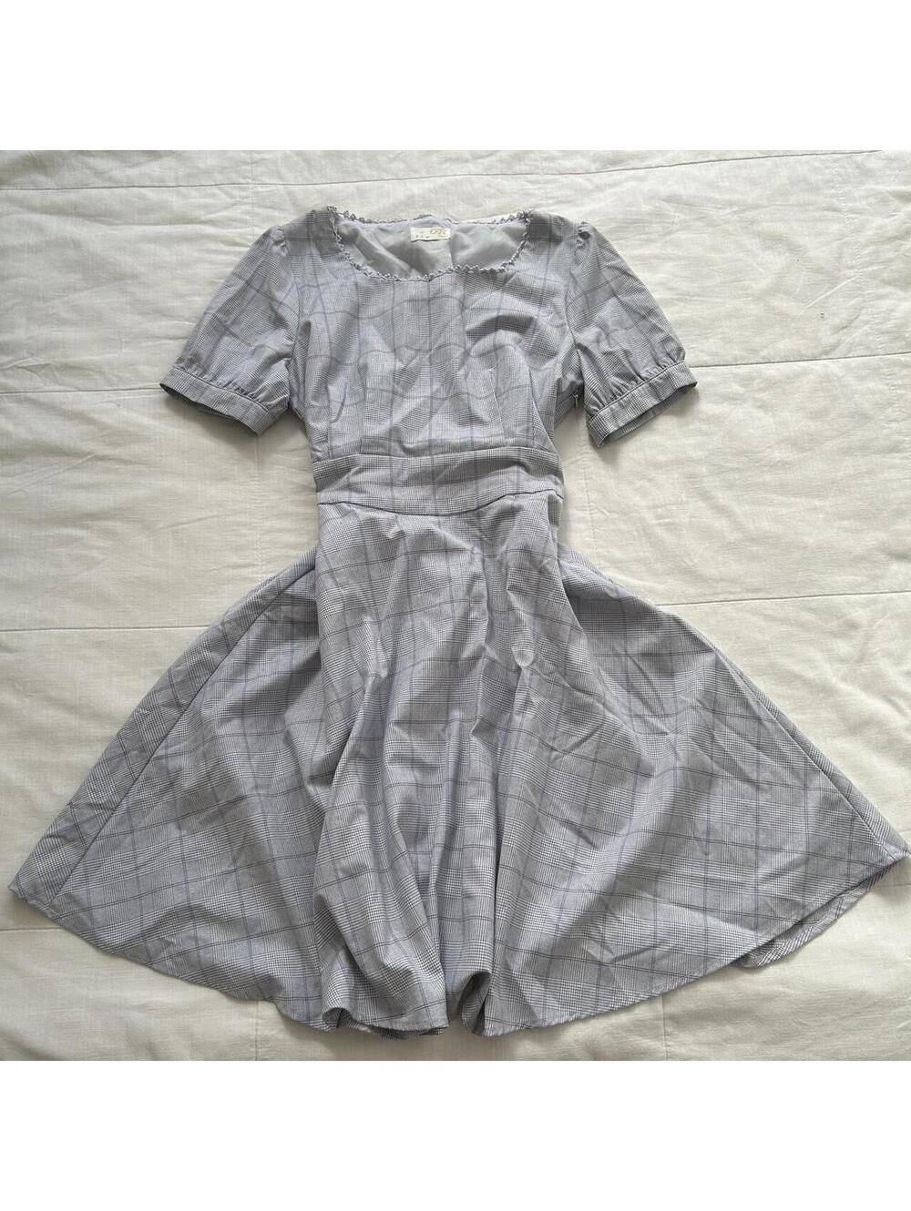 Axes Femme Gray Plaid Fit & Flare Dress Size M Japan